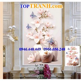 Tranh gắn đá bình hoa khoe sắc